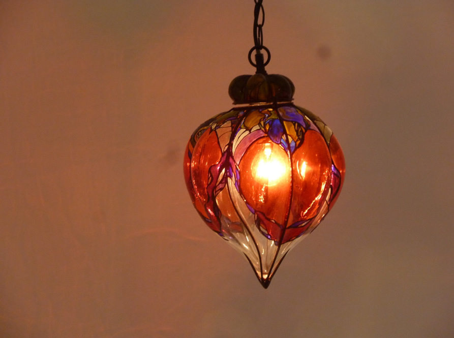 Glass Hanging-Light, Hand Decorated